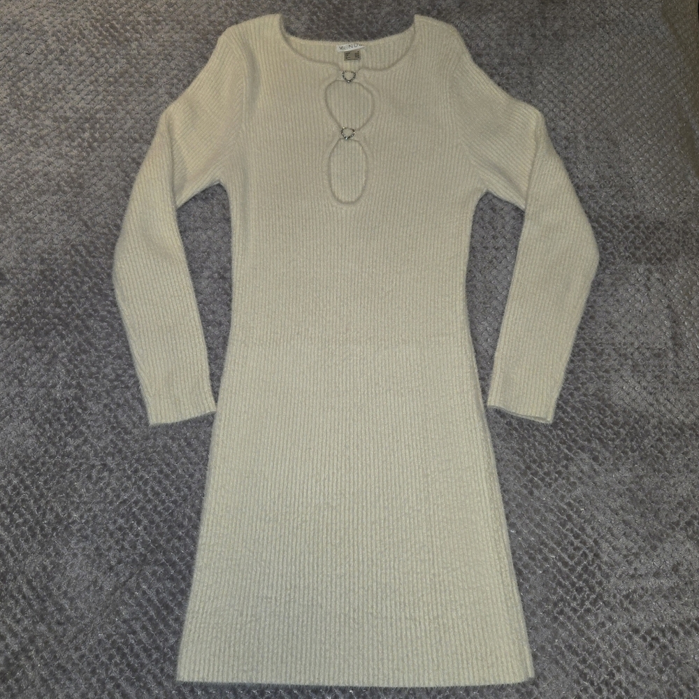 Cream Long Sleeve Soft Stretch Sweater Dress by VENUS